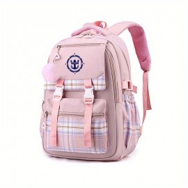 Royal Caribbean Cruise Backpack - Large Capacity Travel Backpack with Adjustable Padded Shoulder Straps, Pastel Pink/Plaid/Black, Cruise-Themed Anchor & Compass Design, Heavy-Duty Nylon School Backpack for Men, Women, Teens - Ideal for Travel, College, Work, Vacation - Compatible with Royal Caribbean Cruises