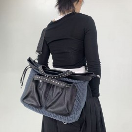 Women's Vintage Y2K Red/Blue Handbag with Adjustable Crossbody/Backpack Strap, Multi-Pocket Nylon Bag for Work, Commute & Parties - Casual Zipper Closure &, Stylish Streetwear Purse