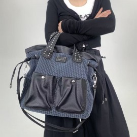 Women's Vintage Y2K Red/Blue Handbag with Adjustable Crossbody/Backpack Strap, Multi-Pocket Nylon Bag for Work, Commute & Parties - Casual Zipper Closure &, Stylish Streetwear Purse