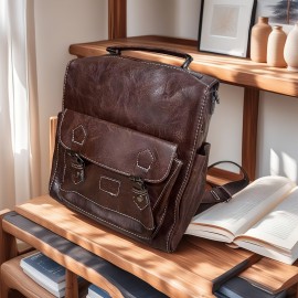 Large Capacity Vintage Brown Backpack - Versatile Shoulder & Handbag, Zipper Closure, Polyester Lining, Ideal for Travel & Daily Use, Travel Backpack | Retro Style Bag | Durable Straps