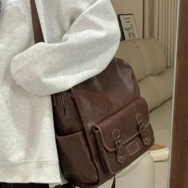 Large Capacity Vintage Brown Backpack - Versatile Shoulder & Handbag, Zipper Closure, Polyester Lining, Ideal for Travel & Daily Use, Travel Backpack | Retro Style Bag | Durable Straps