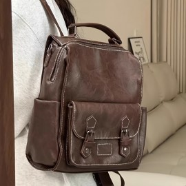 Large Capacity Vintage Brown Backpack - Versatile Shoulder & Handbag, Zipper Closure, Polyester Lining, Ideal for Travel & Daily Use, Travel Backpack | Retro Style Bag | Durable Straps