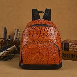 Real Leather Women'S Backpack, Retro Cowhide Backpack, Large Capacity, Fashionable And Versatile Backpack, Casual Bag