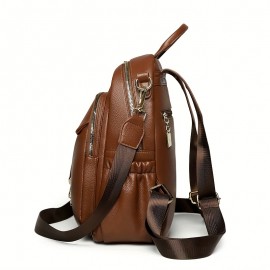 Women'S Stylish Brown Backpack - Lightweight, Large Capacity Travel Bag with Adjustable Straps, Multiple Compartments, and Zipper Closure, Casual Daypack | Sleek Backpack | Durable Zipper Closure