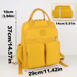 BO Women's Lightweight Nylon Backpack - Multi-Pocket School & Travel Backpack with /Korean Style, Adjustable Straps & Golden-Tone Hardware, Mustard-Yellow//Dark Grey, Durable Zipper Closure, Partition Storage for College,