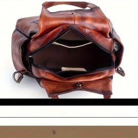 Vintage Large Capacity Casual Backpack Made Of Genuine Leather And Multifunctional Printed Women'S Backpack Handbag