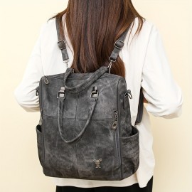 Women'S Retro Backpack - Vintage Crossbody with Detachable Strap, Golden-Tone Hardware & Zipper Closure, Multi-Color Options (/Red/)