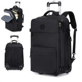Rolling Backpack for Women, 17-inch Laptop Travel Bag with Wheels, Hand Luggage Wheeled Backpack with Shoe Compartment, Overnight Suitcase Business University Computer Bag