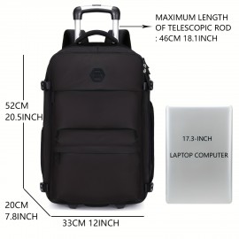 Rolling Backpack for Women, 17-inch Laptop Travel Bag with Wheels, Hand Luggage Wheeled Backpack with Shoe Compartment, Overnight Suitcase Business University Computer Bag
