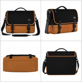 TSA-Approved Laptop Briefcase - Quilted Black & Golden Messenger Bag with Adjustable Shoulder Strap, Multiple Compartments & Secure Zippers, Durable Polyester for Business, Office,  Travel, Professional Carryall | Goldtone Hardware