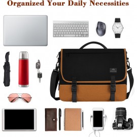 TSA-Approved Laptop Briefcase - Quilted Black & Golden Messenger Bag with Adjustable Shoulder Strap, Multiple Compartments & Secure Zippers, Durable Polyester for Business, Office,  Travel, Professional Carryall | Goldtone Hardware