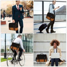 TSA-Approved Laptop Briefcase - Quilted Black & Golden Messenger Bag with Adjustable Shoulder Strap, Multiple Compartments & Secure Zippers, Durable Polyester for Business, Office,  Travel, Professional Carryall | Goldtone Hardware