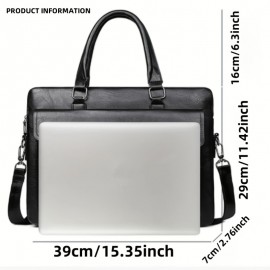 Personalized Name Men'S Briefcase - Large Capacity Synthetic Laptop Bag with Adjustable Strap, Multiple Compartments & Mesh Pockets for Business Travel, Black