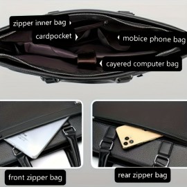 [Luxury Briefcase] Luxury Men's Briefcase | Sleek Black Office and Travel Bag with Laptop Compartment, Adjustable Shoulder Strap, and Secure Zip Closure for Daily Commute, Business, or Casual Outings