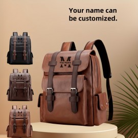 Customizable Men's Business Backpack - Large Capacity Laptop Bag with Adjustable Straps, Tablet Compartment & Synthetic Leather Lining, Black, Brown, or Tan, Perfect for Daily Commute & Travel, Travel Backpack