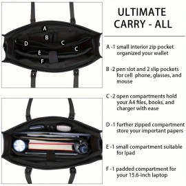 Laptop Bag For Women Waterproof Lightweight 15.6 Inch Computer Tote Bag Business Office Briefcase Large Capacity Handbag Shoulder Bag Professional Office Work Bag