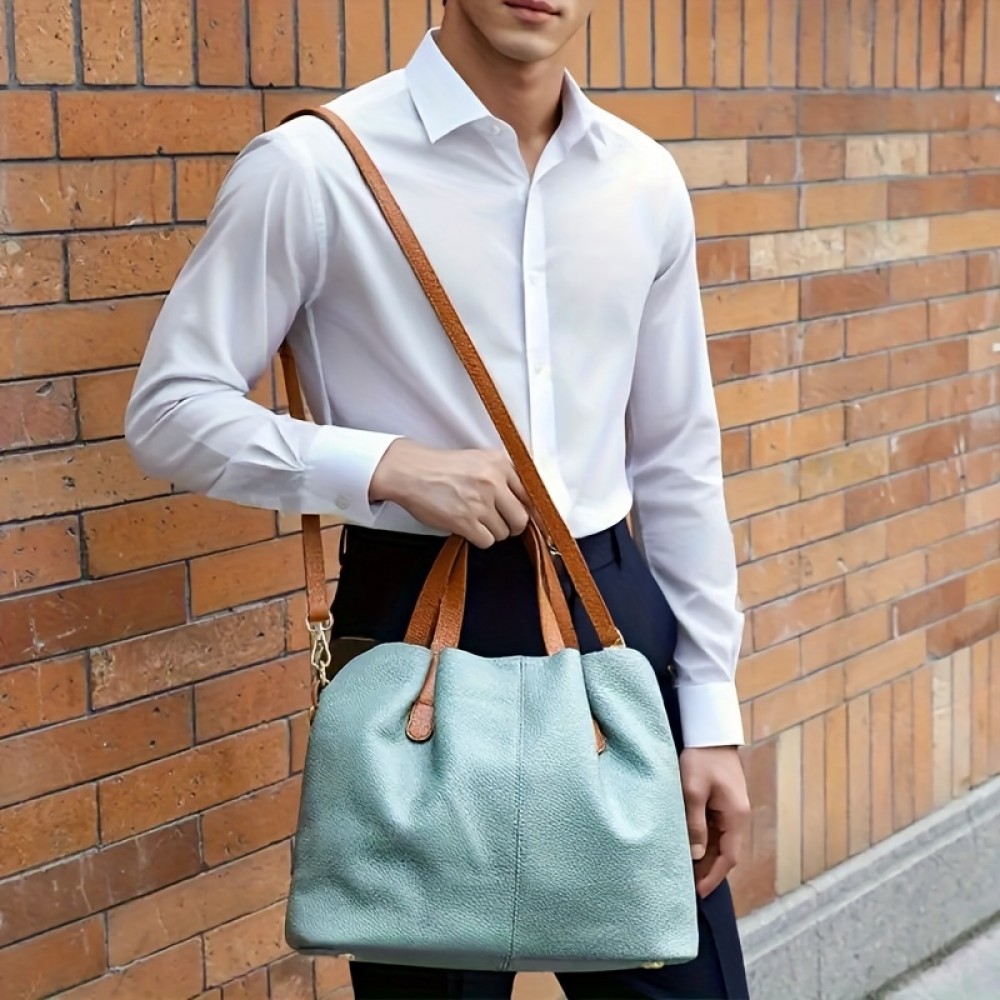Genuine Leather Tote Bag - Versatile Shoulder & Crossbody Handbag with Adjustable Strap, Light Blue, Perfect for Daily Commute & Work, Ideal Gift for Men & Women, Versatile Carryall | Casual Style Bag | Durable Leather, Large Tote Bag