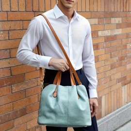 Genuine Leather Tote Bag - Versatile Shoulder & Crossbody Handbag with Adjustable Strap, Light Blue, Perfect for Daily Commute & Work, Ideal Gift for Men & Women, Versatile Carryall | Casual Style Bag | Durable Leather, Large Tote Bag