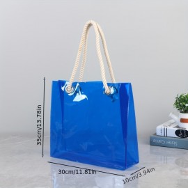[1pc Customizable PVC Tote] 1pc Durable Transparent PVC Tote Bag with Twine Handles | Customizable, Personalized Text & Pink Glitter Design, Perfect for Everyday Use or Special Occasions