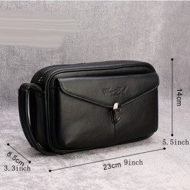 Men's Genuine Leather Handbag - Large Capacity Luxury Brown Cowhide Clutch with Golden-Tone Hardware, Top Handle & Zipper Closure, Spacious Interior for Business, Travel, Everyday Use - Durable & Stylish Men's Wallet & Organizer Bag