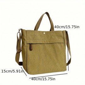 Canvas Retro Tote Bag Versatile Casual Large Capacity Handheld Bag For Men Women, Solid Color Daypacks For Daily Commuting & Library, Books Tablet Storage Shoulder Bag