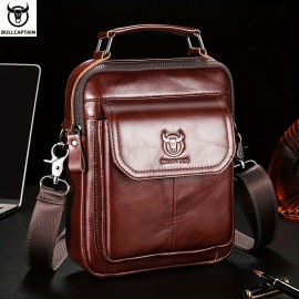 [Durable Leather Bag] Bull Captain Men's Large Capacity Shoulder Bag | Brown Leather, Multi-Compartment, Adjustable Strap, Durable and Stylish for Everyday Use