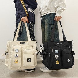 1pc Oxford Material Men'S Casual Shoulder Bag, Large Tote with Multiple Pockets, Street Style Crossbody Satchel for Students