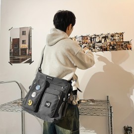 1pc Oxford Material Men'S Casual Shoulder Bag, Large Tote with Multiple Pockets, Street Style Crossbody Satchel for Students