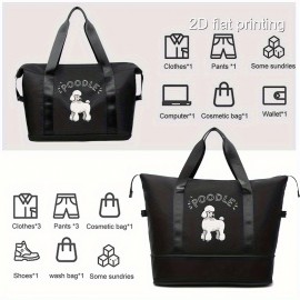 1pc Poodle Print Men'S Trendy Large Tote Bag - Durable Black Gym & Yoga Maternity Bag with Wet/Dry Separation, Spacious Interior for Sports, Workout Essentials, or Pet Supplies