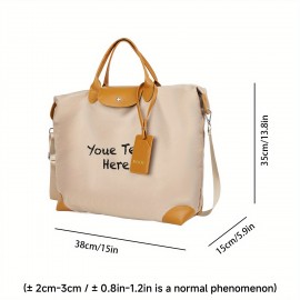 Customizable Chalk-Style Text Beige Tote Bag - Detachable Shoulder Strap, Spacious Travel & Vacation Handbag, Hand Washable Durable Design for Casual Outings