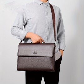 Men'S Large Capacity Business Briefcase - Versatile Shoulder & Crossbody Bag with Adjustable Strap, Ideal for Daily Commute and Travel, Black, Briefcase