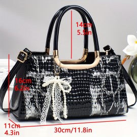 A Three-Piece Handbag Set, Spacious And Stylish for Shopping, Featuring Trendy Crocodile Pattern Fabric.