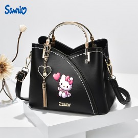 [Sanrio | Hello Kitty] Sanrio Hello Kitty 1pc Heart-Shaped Balloon Handbag | Large Capacity Zipper Closure Tote Bag for Casual & Formal | Crossbody Purse, Goldtone Hardware, Durable Material
