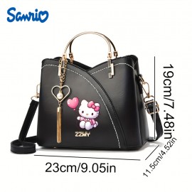 [Sanrio | Hello Kitty] Sanrio Hello Kitty 1pc Heart-Shaped Balloon Handbag | Large Capacity Zipper Closure Tote Bag for Casual & Formal | Crossbody Purse, Goldtone Hardware, Durable Material