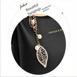 1pc & Piglet Wo 's handbag - Detachable Strap, Golden-Tone Hardware & Leaf Charm, Purse with Zipper Closure, White/Black Animal Print for Casual & Formal Outfits, Versatile Travel Purse, Durable Handbag