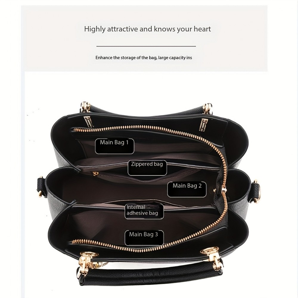 1pc & Piglet Wo 's handbag - Detachable Strap, Golden-Tone Hardware & Leaf Charm, Purse with Zipper Closure, White/Black Animal Print for Casual & Formal Outfits, Versatile Travel Purse, Durable Handbag