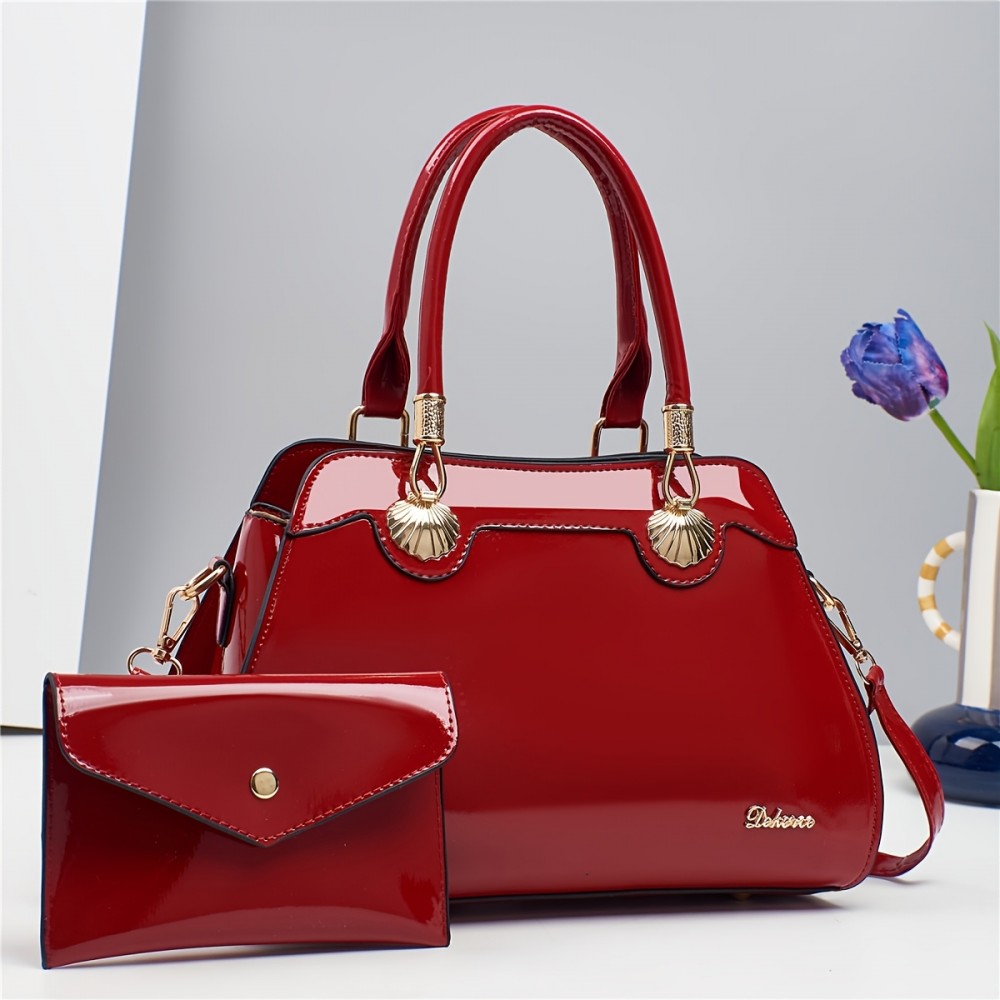 Elegant Minimalist Handbag with Sequin Embellish T, Adjustable Strap, Tablet Compart T, Zipper Closure, Polyester Lining, Wristlet Accessory - Solid Color, Multiple Colors Available