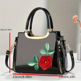 [Vintage Floral Crossbody Bag] Stylish Vintage Floral Women's Evening Bag, Crossbody with Red Rose Design, Zip Closure | Available in Yellow, Blue, Green, Black