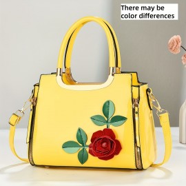 [Vintage Floral Crossbody Bag] Stylish Vintage Floral Women's Evening Bag, Crossbody with Red Rose Design, Zip Closure | Available in Yellow, Blue, Green, Black