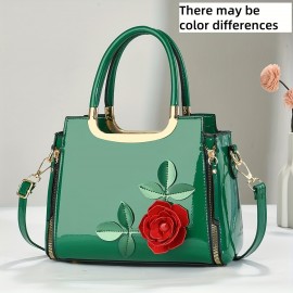 [Vintage Floral Crossbody Bag] Stylish Vintage Floral Women's Evening Bag, Crossbody with Red Rose Design, Zip Closure | Available in Yellow, Blue, Green, Black