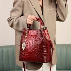 Stylish And Spacious Wo 'S Bucket with a Minimalist Crocodile Pattern, Perfect for Autumn And Winter, Can Be Used As a Hand Or.