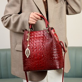 Stylish And Spacious Wo 'S Bucket with a Minimalist Crocodile Pattern, Perfect for Autumn And Winter, Can Be Used As a Hand Or.