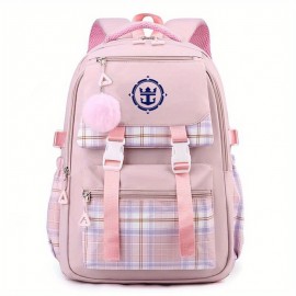 Royal Caribbean Cruise Backpack - Large Capacity Travel Backpack with Adjustable Padded Shoulder Straps, Pastel Pink/Plaid/Black, Cruise-Themed Anchor & Compass Design, Heavy-Duty Nylon School Backpack for Men, Women, Teens - Ideal for Travel, College, Work, Vacation - Compatible with Royal Caribbean Cruises