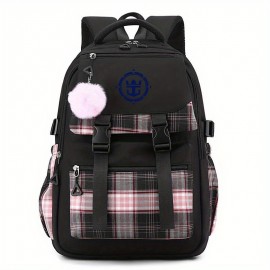 Royal Caribbean Cruise Backpack - Large Capacity Travel Backpack with Adjustable Padded Shoulder Straps, Pastel Pink/Plaid/Black, Cruise-Themed Anchor & Compass Design, Heavy-Duty Nylon School Backpack for Men, Women, Teens - Ideal for Travel, College, Work, Vacation - Compatible with Royal Caribbean Cruises