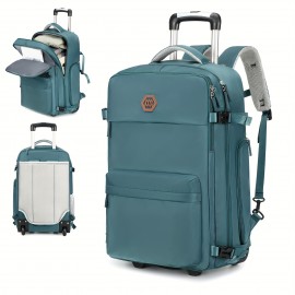 Rolling Backpack for Women, 17-inch Laptop Travel Bag with Wheels, Hand Luggage Wheeled Backpack with Shoe Compartment, Overnight Suitcase Business University Computer Bag