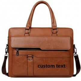 Personalized Name Men'S Briefcase - Large Capacity Synthetic Laptop Bag with Adjustable Strap, Multiple Compartments & Mesh Pockets for Business Travel, Black