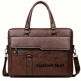 Personalized Name Men'S Briefcase - Large Capacity Synthetic Laptop Bag with Adjustable Strap, Multiple Compartments & Mesh Pockets for Business Travel, Black