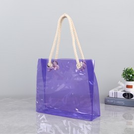 [1pc Customizable PVC Tote] 1pc Durable Transparent PVC Tote Bag with Twine Handles | Customizable, Personalized Text & Pink Glitter Design, Perfect for Everyday Use or Special Occasions