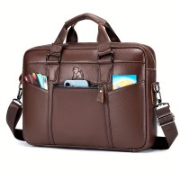 [Work Carryall, Sleek Handbag] Genuine Leather Men's Briefcase - Adjustable Strap, Multiple Compartments | Large Capacity Business & Travel Bag | Dark Brown, Perfect Gift for Father's Day, Graduation, Valentine's Day