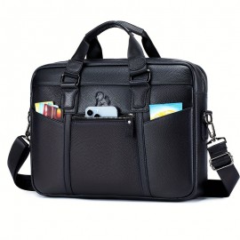 [Work Carryall, Sleek Handbag] Genuine Leather Men's Briefcase - Adjustable Strap, Multiple Compartments | Large Capacity Business & Travel Bag | Dark Brown, Perfect Gift for Father's Day, Graduation, Valentine's Day